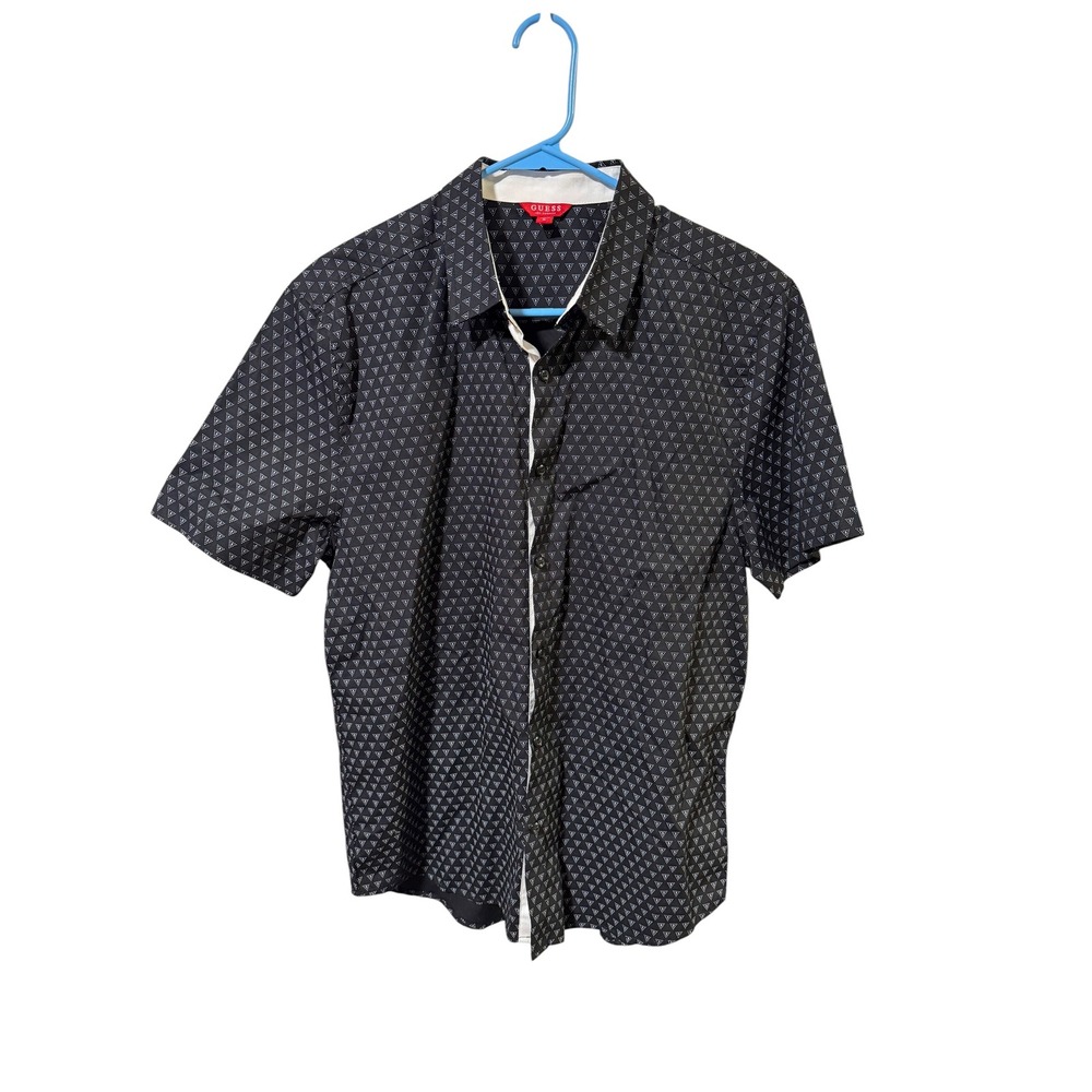 NWT Guess Size Medium Shirt Jet Black Triangle Print Slim Fit